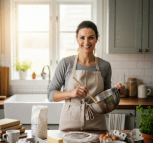That’s me in my tiny kitchen — probably mid-recipe and covered in flour! I believe anyone can make a beautiful cake with just a little love and creativity.