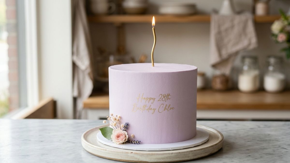 Smooth buttercream birthday cake with sharp edges and clean finish