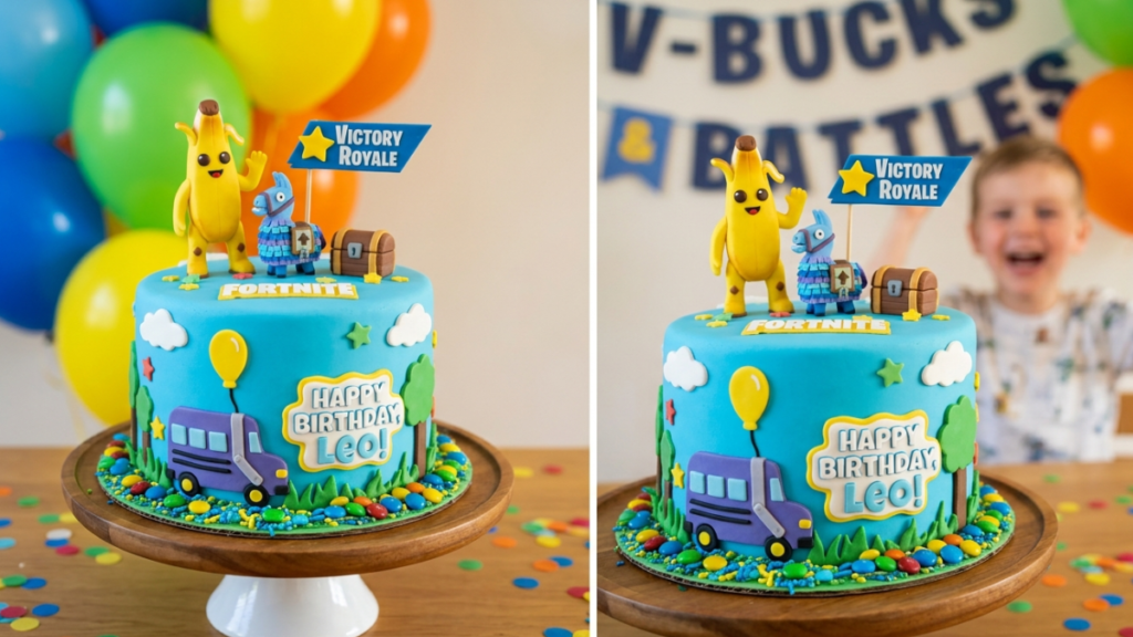 simple fortnite cake for kids colorful cartoon gaming birthday cake design idea